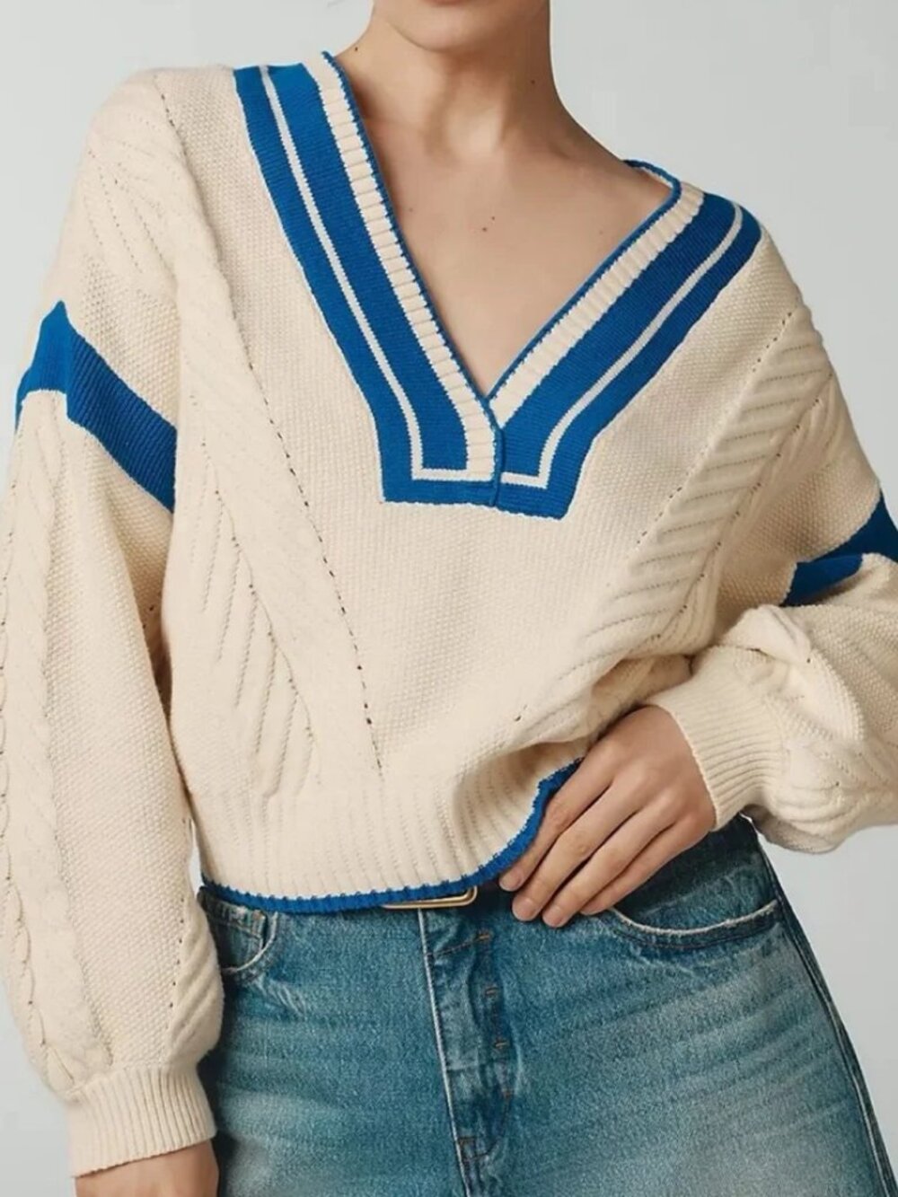 Maeve V Neck Cable Sweater